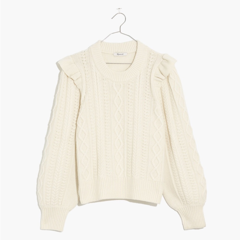 Madewell Hollydene Ruffle-Shoulder Pullover Sweater in Cream size XXS